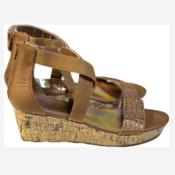 Y2K Justice Sandals Womens Size 4 Rose/Brown 2" Platform Back Zip Gem Accents - Picture 1 of 5